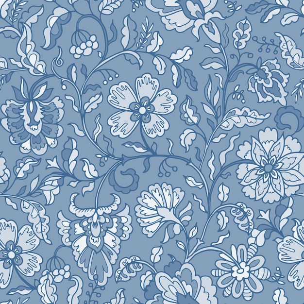 Modello floreale ornato di giardino blu