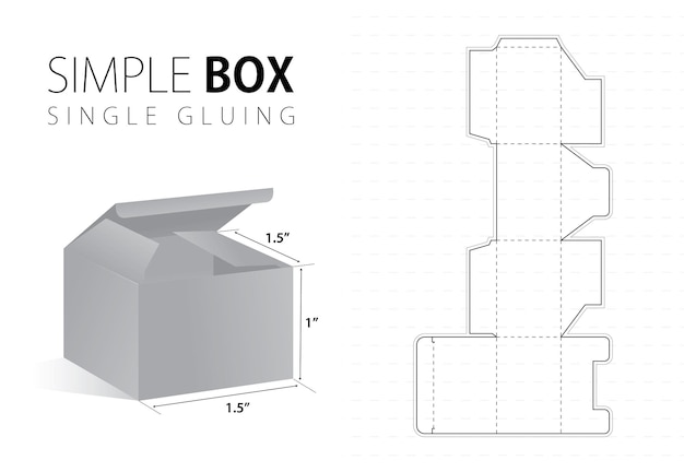 Modello fustellato per scatola di imballaggio semplice con anteprima 3D Layout di progetto modificabile in nero