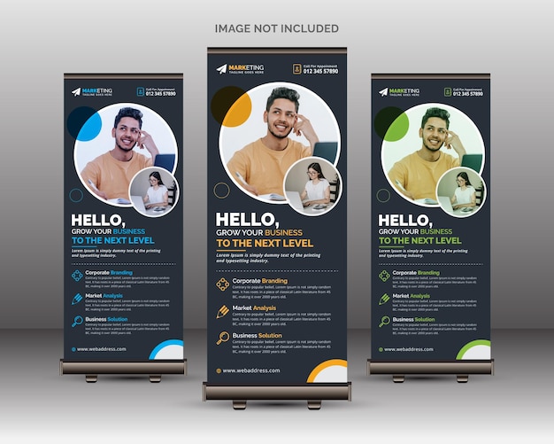 Modello in piedi per banner roll up aziendale creativo e unico con look moderno