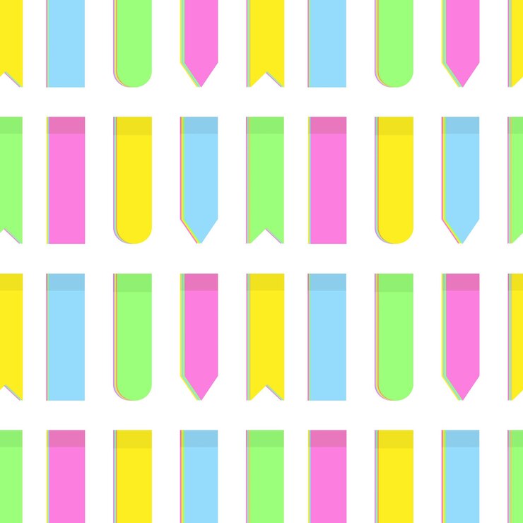 Vettore modello infinito di adesivi colorati per appunti in carta da ufficio di varie forme in tonalità luminose e alla moda isolare la trama astratta dello sfondo vettoriale eps design per avvolgere carta da parati o carta banner poster