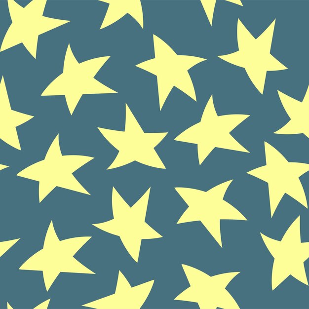 Modello infinito senza cuciture di stelle gialle su sfondo blu scuro a contrasto per tessuti, tessuti, souvenir, imballaggi