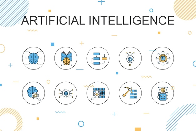 Modello infografico alla moda di intelligenza artificiale Design sottile con algoritmo di apprendimento automatico Rete neurale di apprendimento profondo