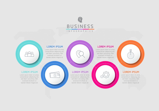 Modello infografico con passaggi di connessione circolare con 5 elementi