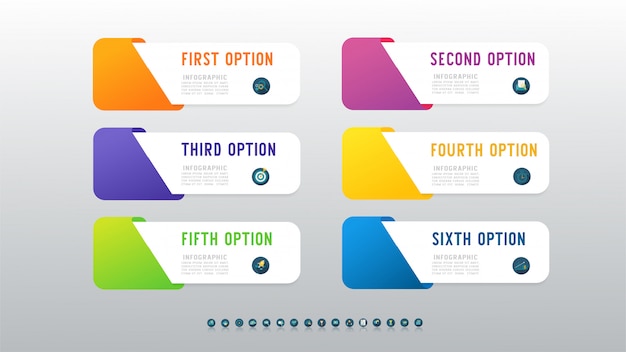 Modello infographic di opzione di affari sei di presentazione.