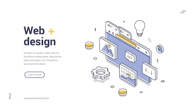 Modello innovativo di banner di web design con illustrazione isometrica e layout pulito