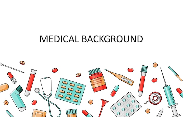 Modello medico con attrezzature mediche e medicinali.