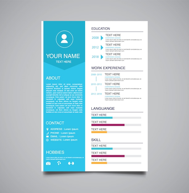 Modello minimalista professionale curriculum vitae azzurro