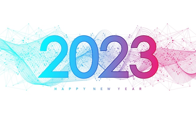 Modello moderno di tecnologia futuristica per Buon Natale e Felice Anno Nuovo 2023 con linee e punti collegati Effetto geometrico del plesso Connessione di rete globale Illustrazione vettoriale