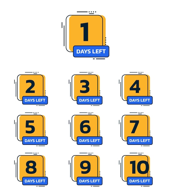 Modello moderno e semplice di progettazione vettoriale del timer per il conto alla rovescia di colore giallo e blu con l'icona del numero del giorno a sinistra