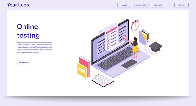 Modello online della pagina Web di prova con l'illustrazione isometrica