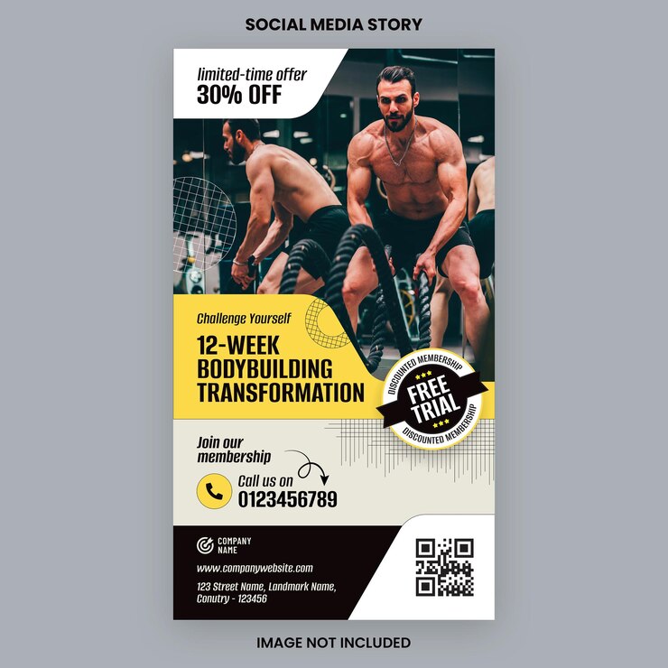 Modello per storie sui social media per palestra e bodybuilding