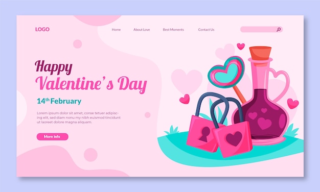 Modello piatto della pagina di destinazione della celebrazione di san valentino
