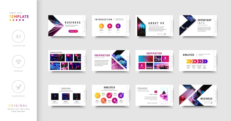 Vettore modello powerpoint colorato effetti sfumati in stile moderno