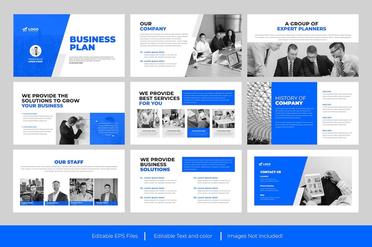 Vettore modello powerpoint di business plan o diapositiva di presentazione del business plan design