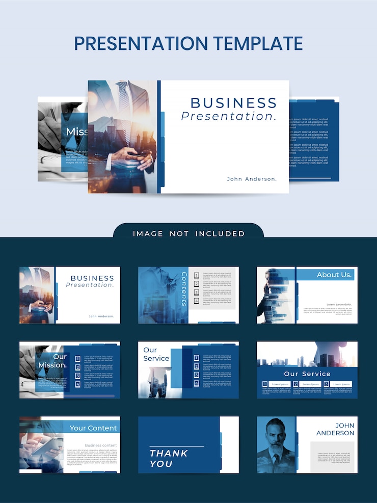 Vettore modello powerpoint professionale elegante con classico colore blu