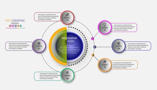 Modello professionale infografica con 6 passaggi
