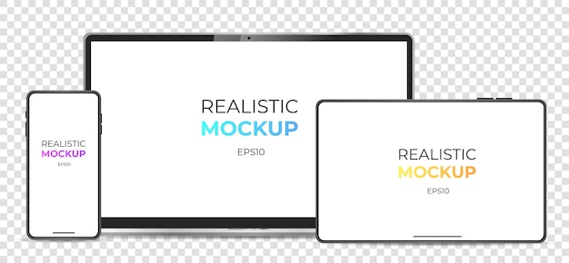 Modello realistico del dispositivo Tablet per telefono portatile con schermo bianco in stile realistico Modello dello schermo dei dispositivi digitali Illustrazione vettoriale
