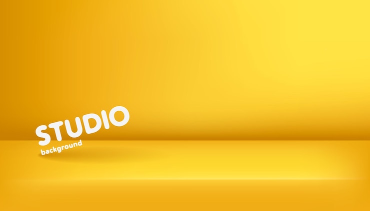 Vettore modello realistico della stanza da tavola vuota dello studio fotografico giallo brillante dello studio