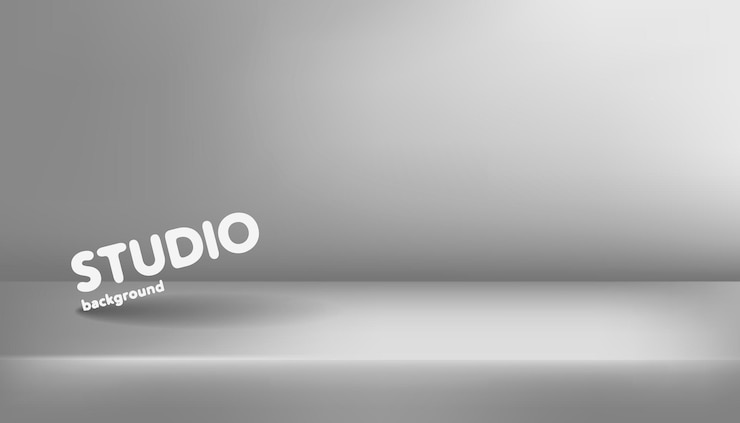 Vettore modello realistico della stanza da tavola vuota dello studio fotografico grigio chiaro dello studio