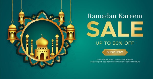 Modello realistico di banner di vendita di ramadan kareem