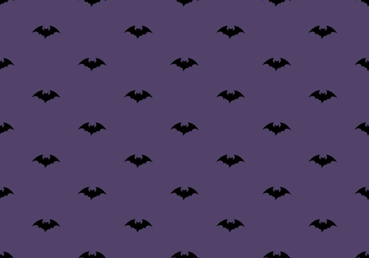 Vettore modello scuro con pipistrelli neri su sfondo viola halloween festivo decorazione autunnale ottobre holida...