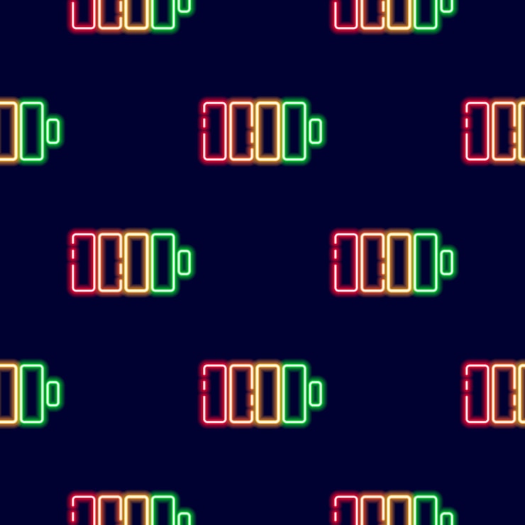 Vettore modello senza cuciture al neon della batteria sfondo luminoso del livello di carica
