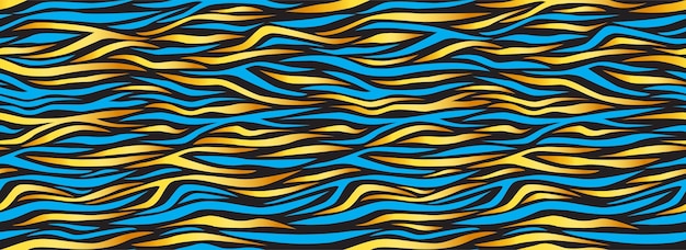 Modello senza cuciture astratto della zebra dorata. Strisce blu, sfondo ripetuto.