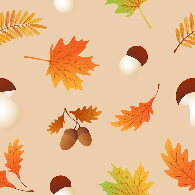 Modello senza cuciture autunnale con foglie di acerofoglie di acornsoakfoglie di sorbo