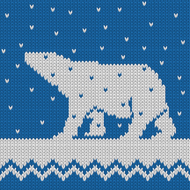 Modello senza cuciture blu di inverno tricottato con l'orso polare con neve