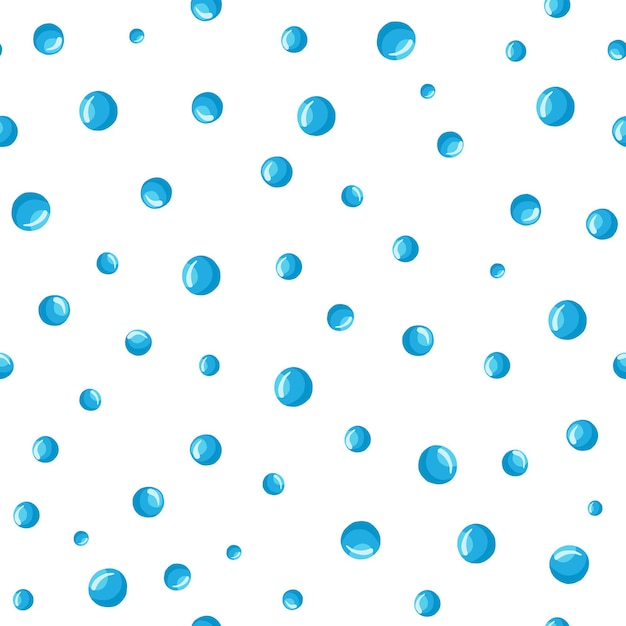 Modello senza cuciture bolle di acqua piatta su sfondo bianco. Carta da parati geometrica astratta di vettore del cerchio. Contesto subacqueo. Gocce d'acqua di forme rotonde.