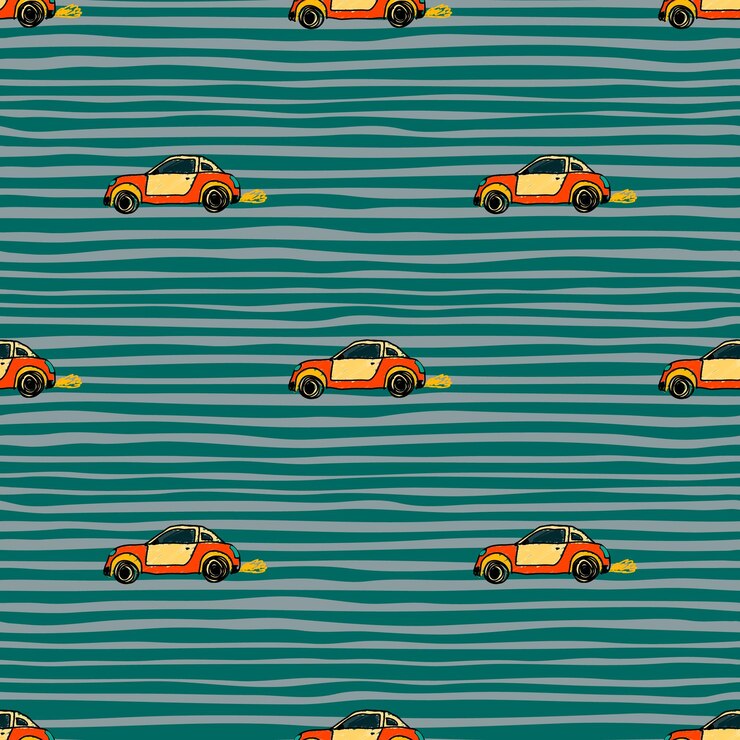 Modello senza cuciture carino sportcar Carta da parati per il trasporto Sfondo dell'automobile disegnato a mano dai bambini