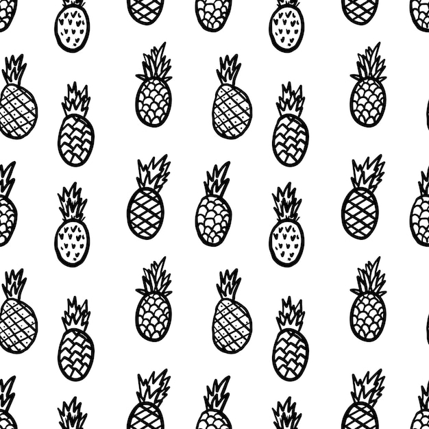 Modello senza cuciture con ananas disegnati a mano. Elemento di design per poster, biglietti, striscioni, volantini.