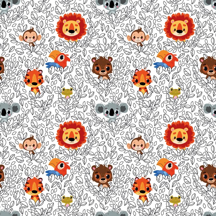 Modello senza cuciture con animali selvatici su sfondo bianco Leone koala tigre orso e pappagallo sembrano o