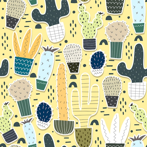 Modello senza cuciture con cactus dei cartoni animati