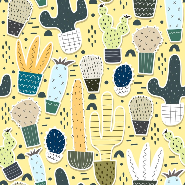Modello senza cuciture con cactus dei cartoni animati