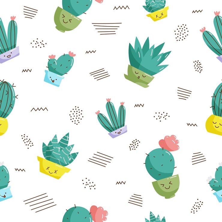 Modello senza cuciture con cactus dei cartoni animati