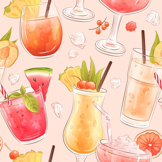 Modello senza cuciture con cocktail estivi