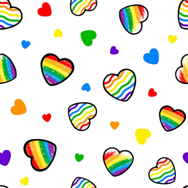 Modello senza cuciture con cuori arcobaleno Illustrazione colorata disegnata a mano