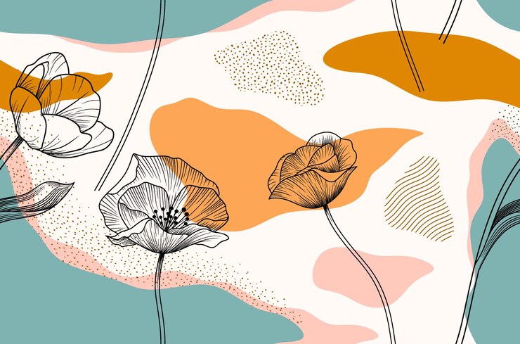 Modello senza cuciture con fiori astratti e congedo.