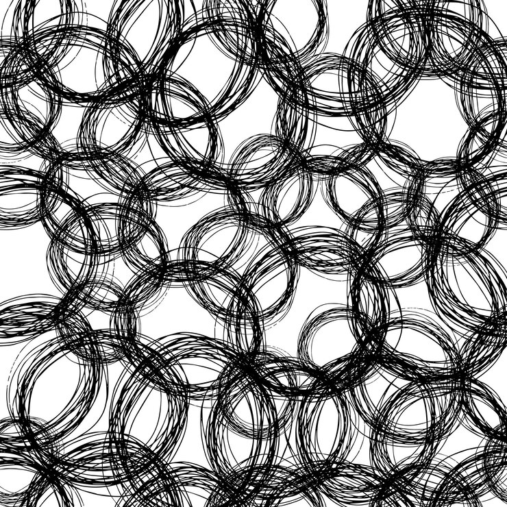 Modello senza cuciture con forma di ellisse di scarabocchio disegnato a mano di schizzo nero su priorità bassa bianca. Struttura astratta del grunge. Illustrazione vettoriale