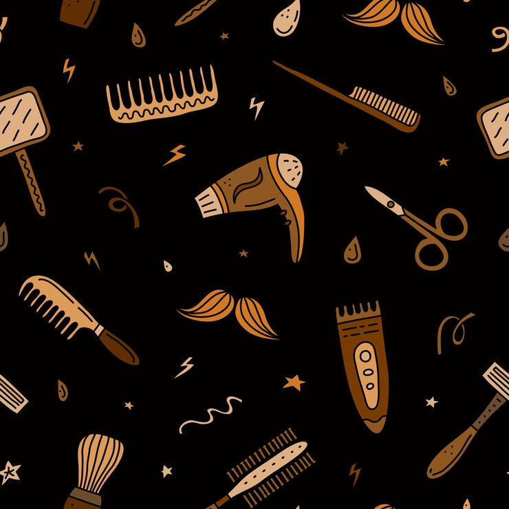 Modello senza cuciture con icone del negozio di barbiere di doodle