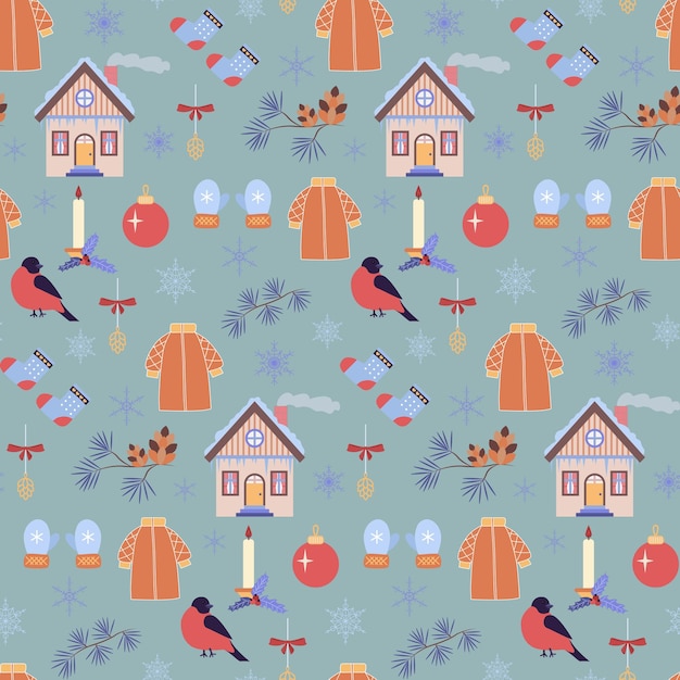 Modello senza cuciture con illustrazioni invernali