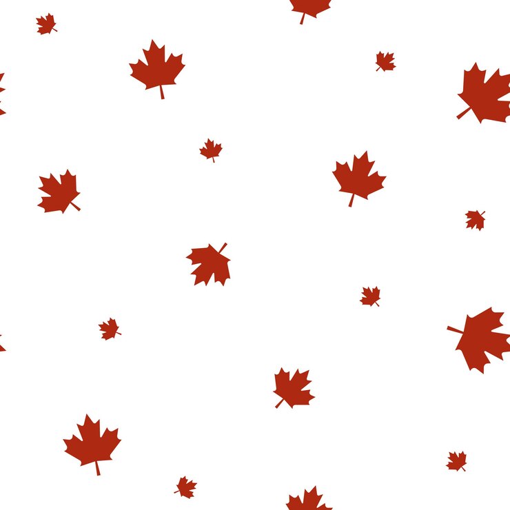 Modello senza cuciture con la foglia d'acero simbolo della bandiera canadese nei colori rosso e bianco