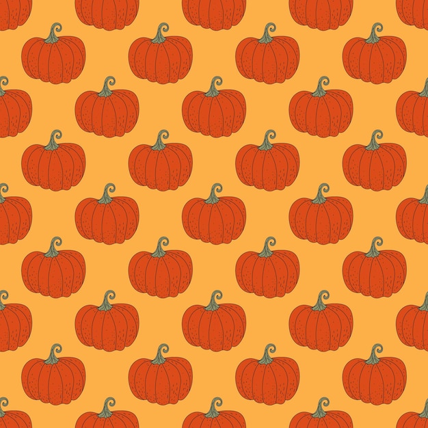 Modello senza cuciture con le zucche. Raccolto, autunno, zucca, illustrazione piatta. Vettore.