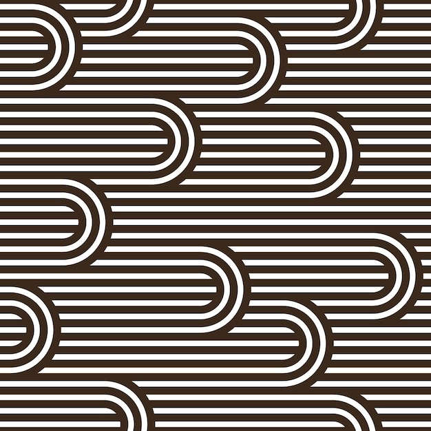 Modello senza cuciture con linee contorte, sfondo di piastrelle lineari vettoriali, tessitura a righe, labirinto ottico, strisce intrecciate.