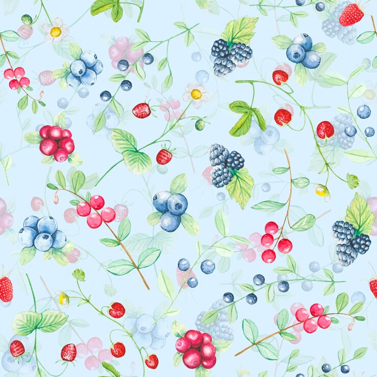 Modello senza cuciture con mirtilli mirtilli frutti di bosco dell'acquerello