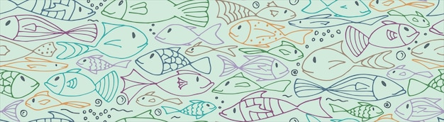Modello senza cuciture con pesci divertenti Cute doodle illustrazione vettoriale EPS10