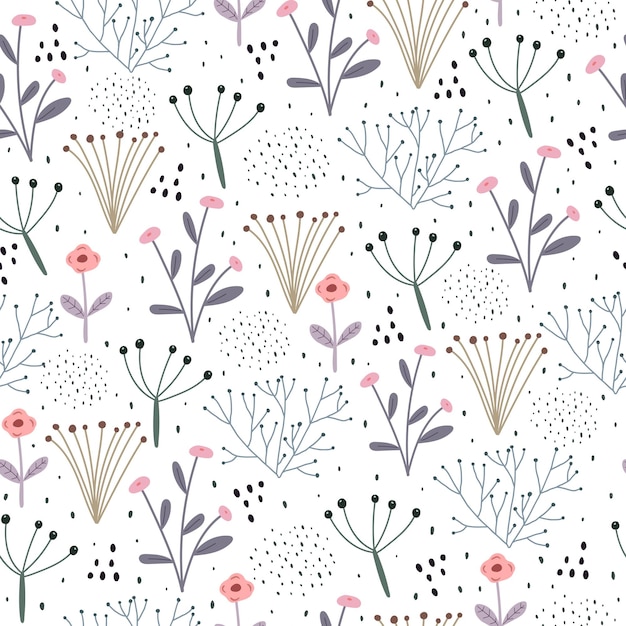 Modello senza cuciture con piante di fiori di cartone animato