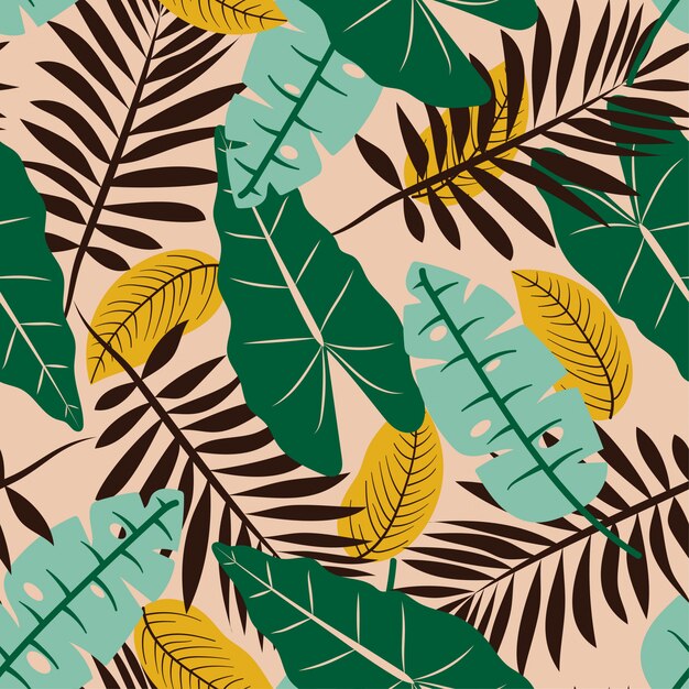 Modello senza cuciture con piante tropicali variopinte su beige