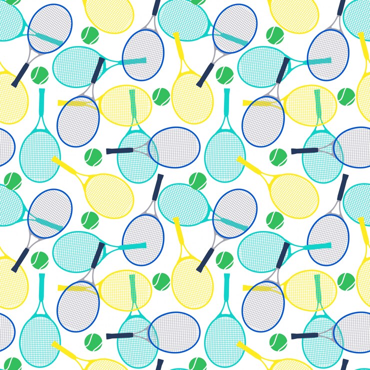 Vettore modello senza cuciture con racchette da tennis e palle.